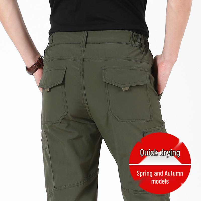Мужские водонепроницаемые быстросохнущие брюки с несколькими карманами для активного отдыха - Свободный крой, Ветрозащитные, Весна/Осень, Размер S-105