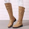 Women Boots Fashion Vintage Casual Women's PU Leather Knee Length Midi Shoes
