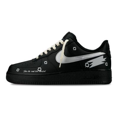 Air Force 1 07 Triple Black, Peace And Love Низкие Скейтбордические Кроссовки Унисекс Черный Серебристый CW2288-001(Команда81-)