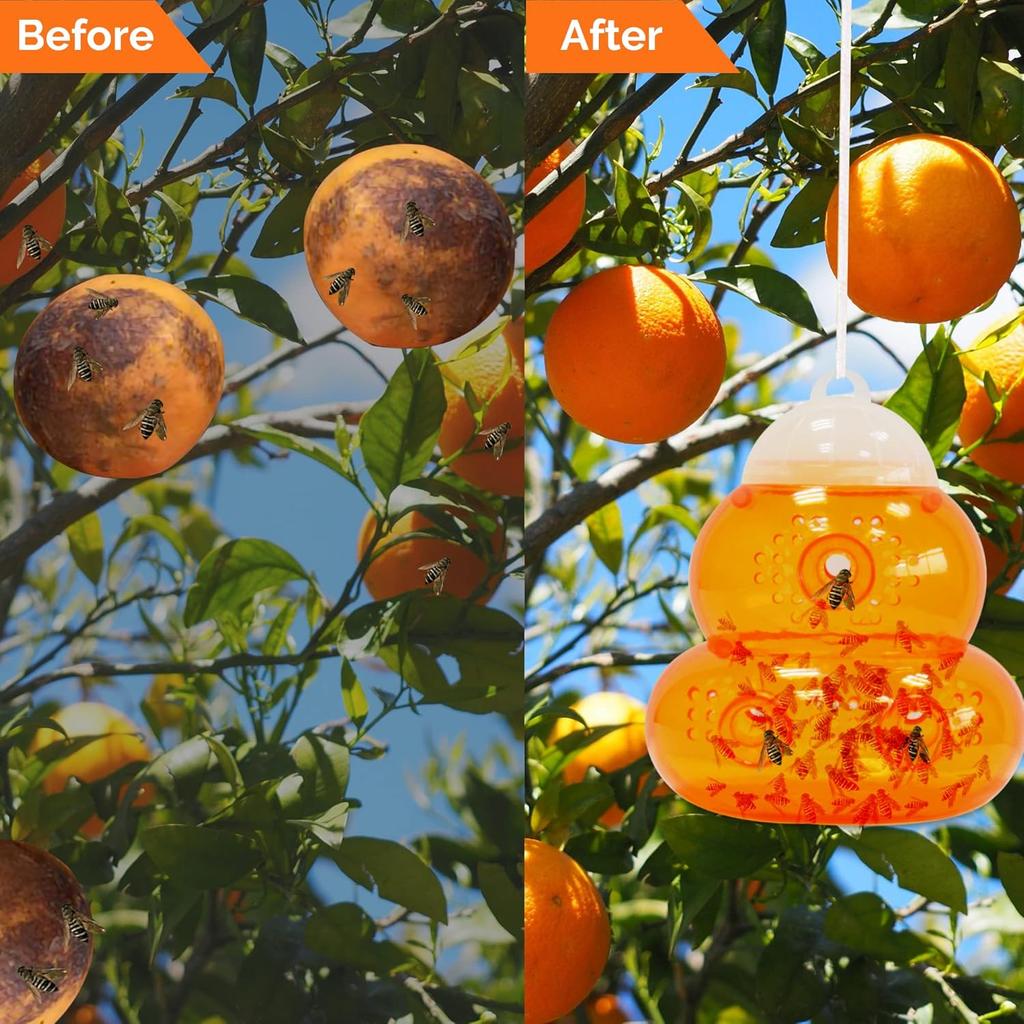 Bee trap plastic gourd bee trap cross-border outdoor trap bee trap bee bottle wasp insect trap efficient reusable orange 2 pack