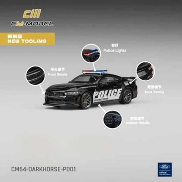 Cm-Model 1/64 Ford Mustang Dark Horse Полицейская машина Литая модель автомобиля DarkHorse-PD01