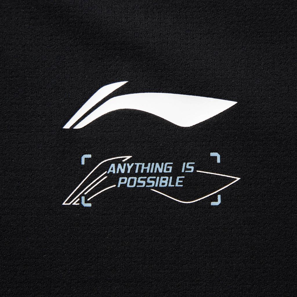 Li-Ning Быстросохнущая простая футболка с принтом логотипа в виде букв, удобная, с круглым вырезом и короткими рукавами, мужская, топы, черная ATSV399-7