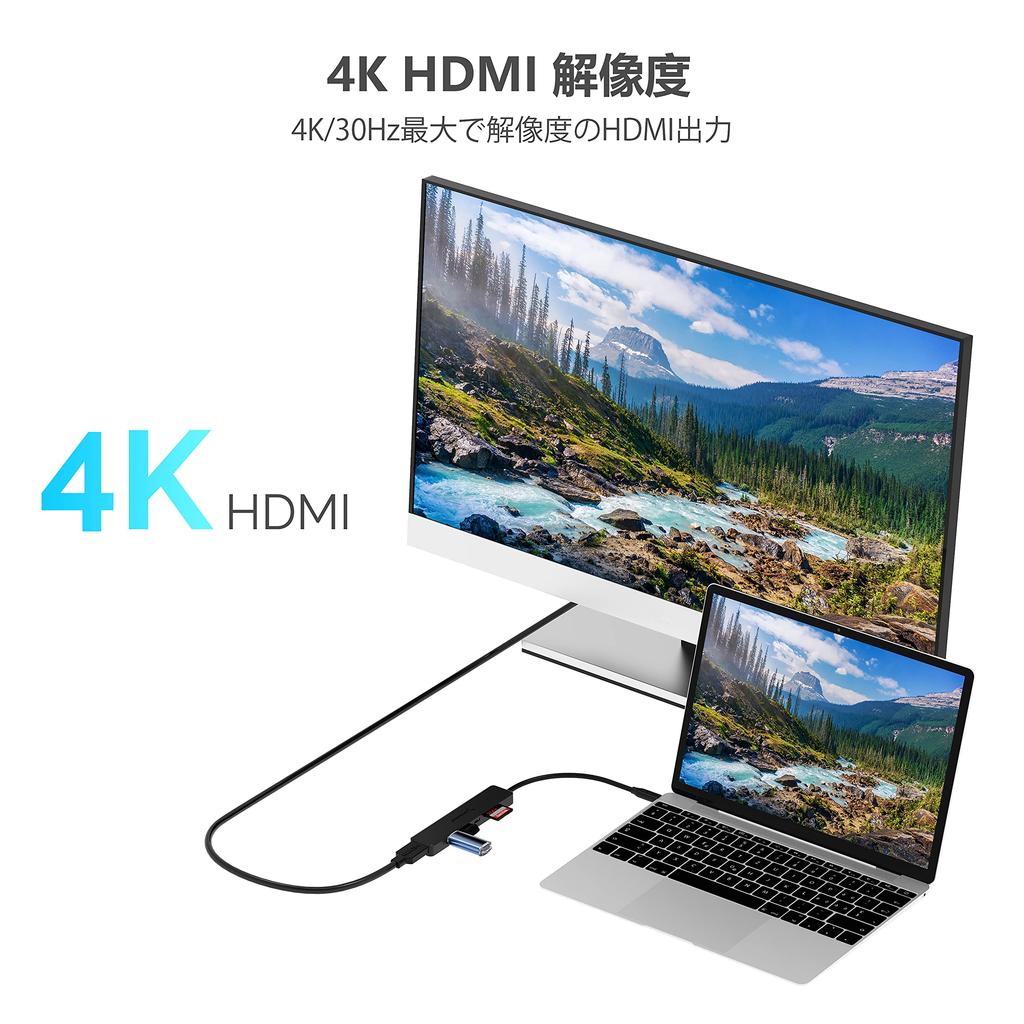 SABRENT Hub 6 Ports with 4K HDMI Port Power Delivery USB Gen 1 Port USB2 Port Card for Compatible with Windows and Mac Systems Usb-c Type-C (60