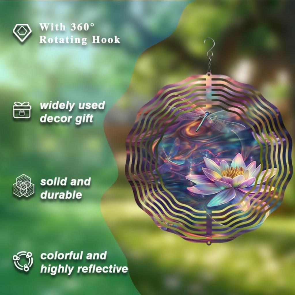 10 Inch Metal Wind Spinner Vibrant Lotus Design Outdoor Decor for Garden Balcony Lawn Reflective Durable Hanging Art Sculpture