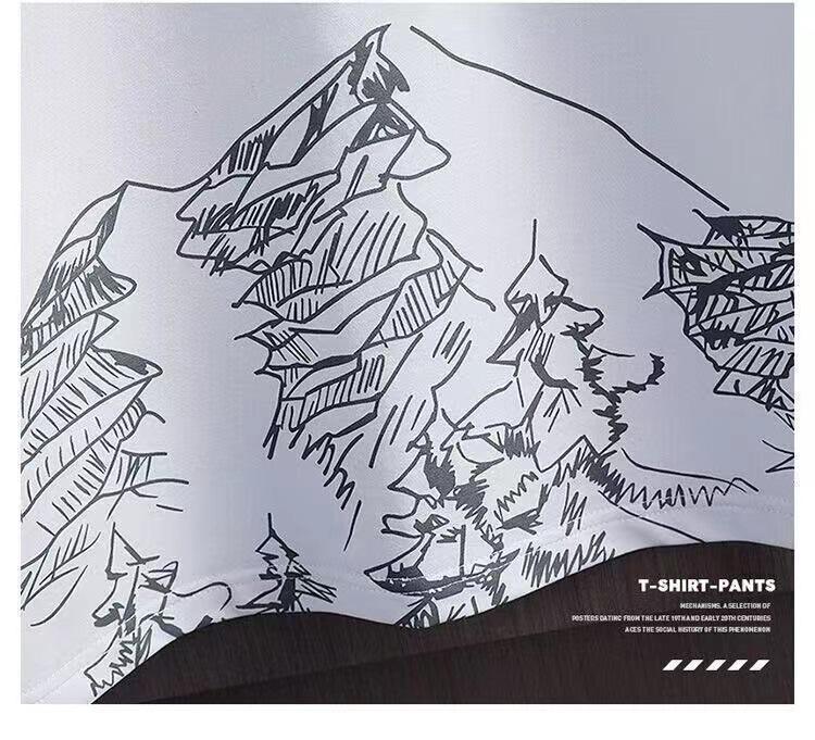 Мужской модный летний комплект из двух предметов из ледяного шелка: Повседневная футболка с коротким рукавом и шорты