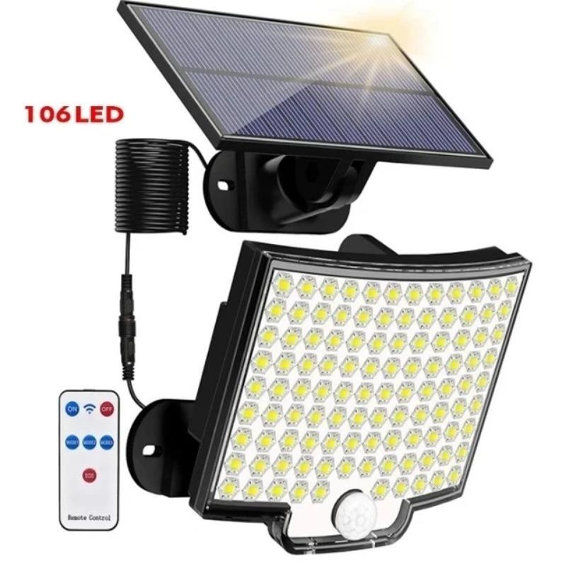 106LED Solar Light Outdoor Waterproof with Motion Sensor Floodlight Remote Control 3 Modes for Patio Garage Backyard