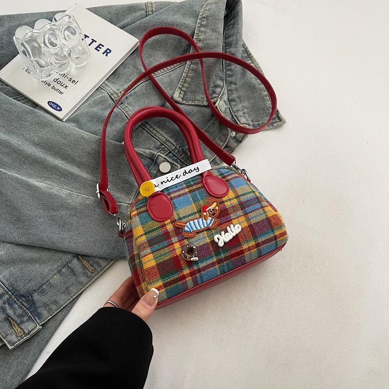 Change Bag 2025 New Retro Cute Messenger Bag Plaid Earphones Handbag Commuter Shoulder Bag