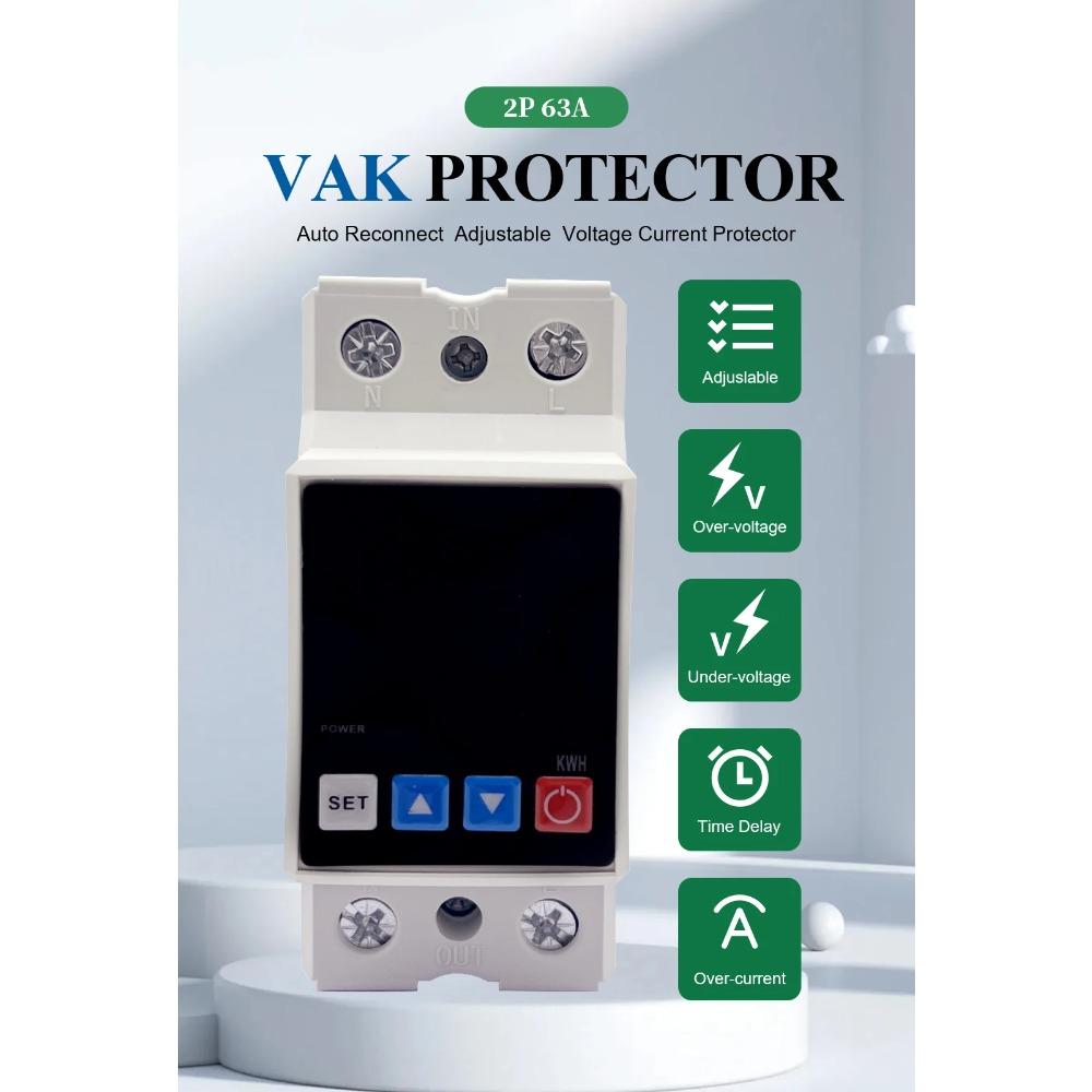 2P 4P Display Adjustable Overvoltage Current and Undervoltage Protection Device Relay 1-63A 230V