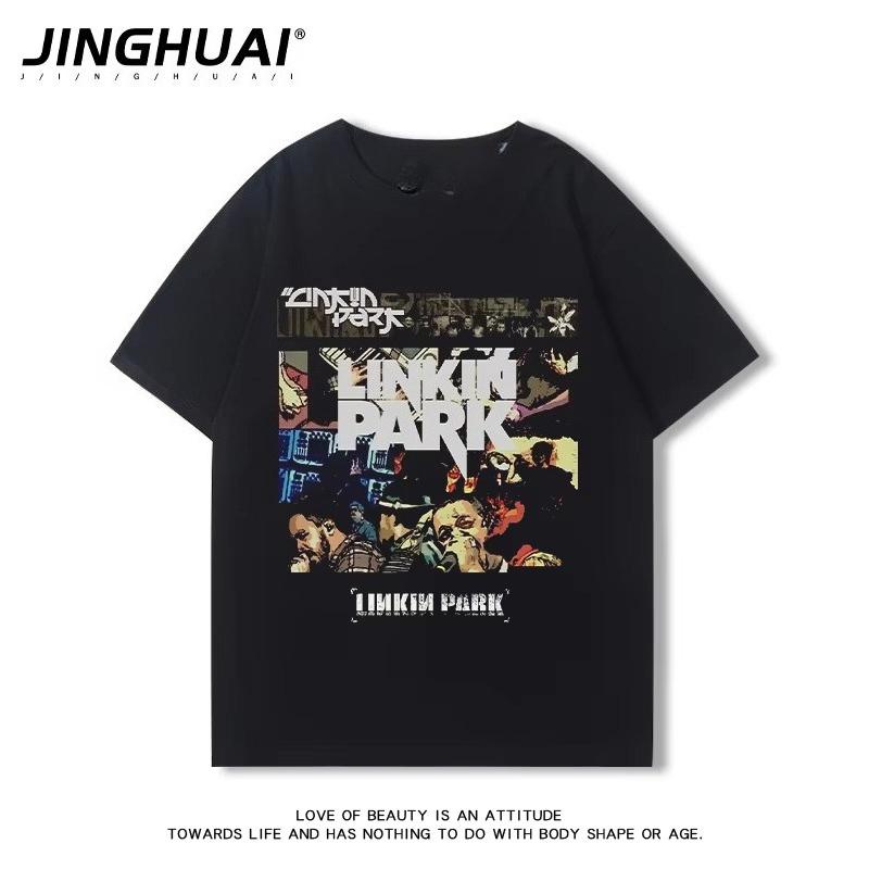 Linkin Park Lincoln Park Группа Периферийная Футболка с Коротким Рукавом Свободная Винтажная Рок Одежда с Рукавом Три Четверти Большого Размера Летняя Одежда