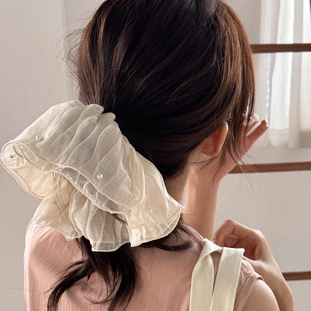Large Korean Hair Accessories Big Ties Elastic Bands for Girls Women Scrunchies Rubber Fascinator Vintage Pearl  Popular New