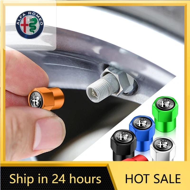 For Alfa Romeo 108 Car Sticker For Alfa Romeo 159 147 4Pcs 3D Metal Tire Valve Caps Car Tyre Air Stems Cover For Alfa Romeo Giulia Stelvio Giuliett