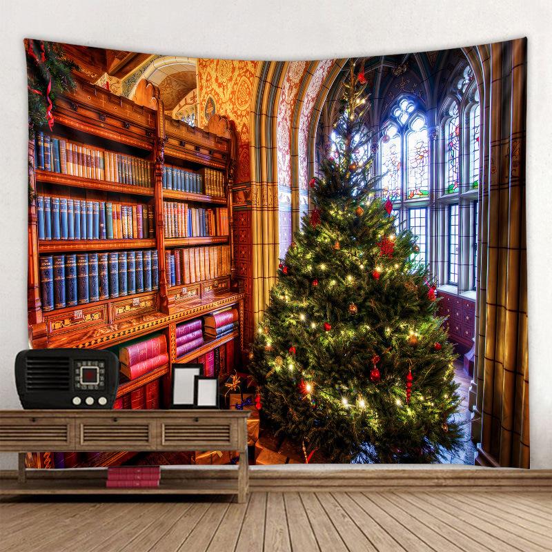 Christmas Tree Fireplace Printed Pattern Tapestry Home Living Room Bedroom Room Wall Decoration Background Cloth Tapestry