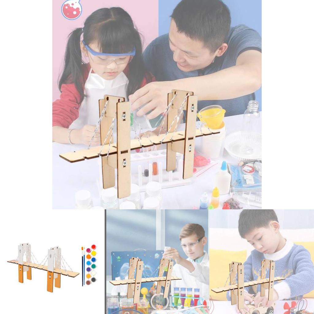 Kindergarten Students Wooden Assembled Cable-stayed Bridge Handmade Kit Cognitive Educational Toy Wholesale
