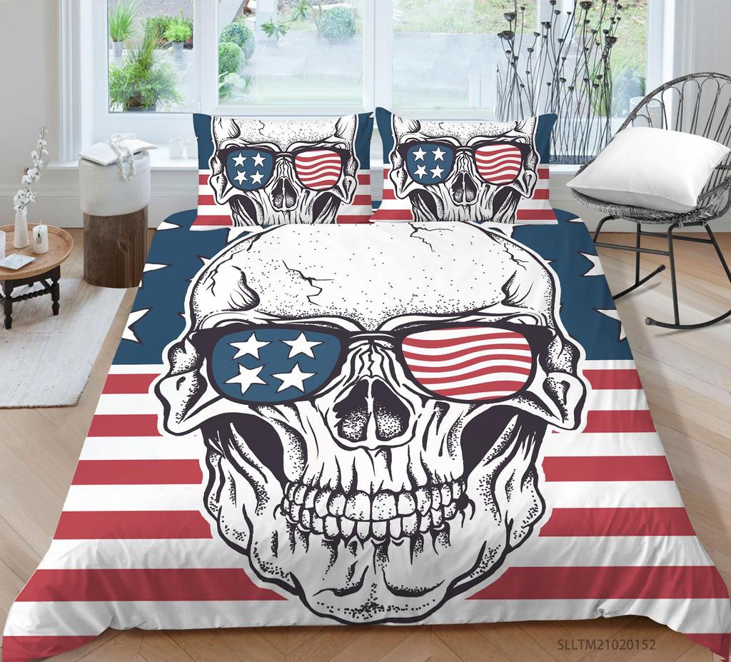 3D Black Skull Head Pattern Bedding Single Double Bed Full Size Special Skull Head Print Pillowcase and Quilt Cover 2 or 3 Comfortable Home Decoration