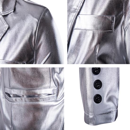 Мужской костюм, пальто, глянцевая поверхность, кардиган с двойными пуговицами, отложной воротник, длинный рукав, сплошной цвет