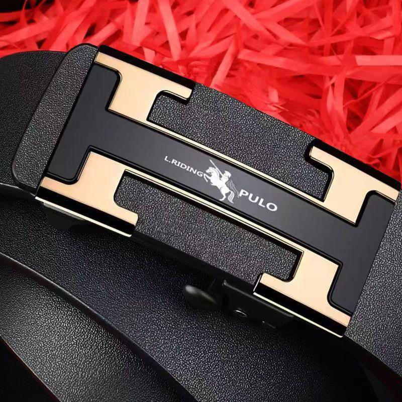 PULO Men's Automatic Leather Buckle Belt Casual Business Trendy New Men's Versatile Pure Cowhide Pant Belt