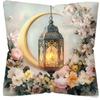 Ramadan Cushion Covers Lantern Floral Designs with Green Plants Printed Square Pillowcase Zipper Closure for Living Room Decor