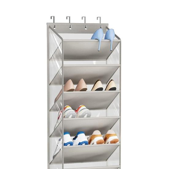 Yousheng 10-ярусный прозрачный накладной органайзер для обуви с 10 большими глубокими карманами, вмещает 20 пар, подвесное хранилище, органайзер для шкафа, вешалка, вмещает до 80 предметов