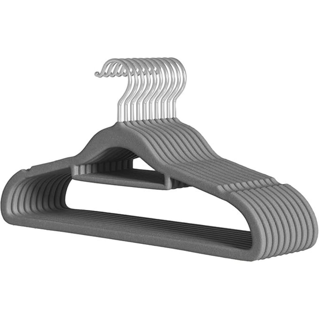 10Pcs Space Saving, Velvet Non-Slip Clothes Hangers, Heavy Duty with 360 Degree Swivel Hook for Clothing, Suit