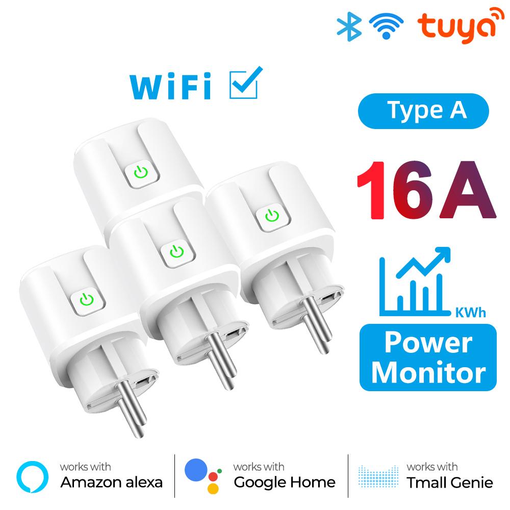 Tuya Wifi Rf433 Eu Smart Socket Plug Outlet 16a Adapter Power Monitor Wireless Remote Control App For Google Home Alexa