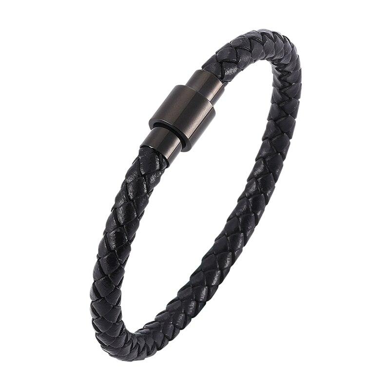 Простой мужской браслет из натуральной кожи черного цвета, плетеный браслет с подвеской, браслеты для женщин, ювелирные изделия, подарок