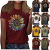 Sunflower Ladies Cute Print Short Sleeve Round Neck Front Shoulder Vintage Short Sleeve Summer Loose Shirt Top