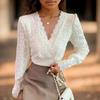 2023 Autumn Long Sleeve Crochet Lace Shirt V-Neck Lace Bottom Shirt For Women Spring Ladies Slim Fit Blusas Mujer Elegant 29904