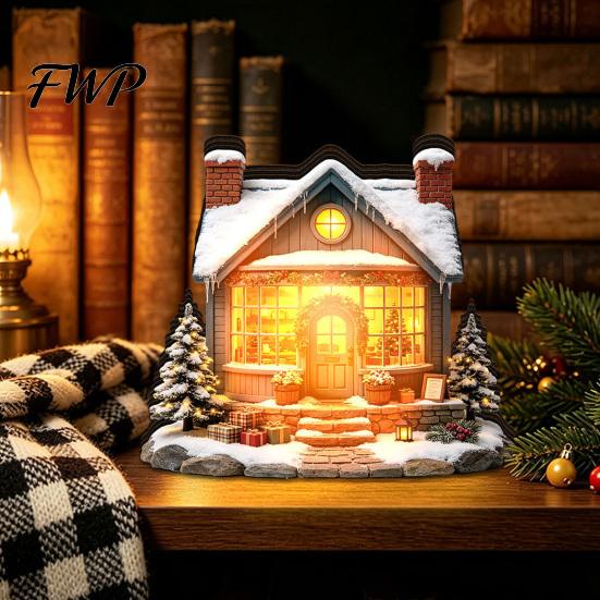 Seasonal Party Supplies Christmas Glowing House Ornament, LED Wooden Tabletop Decor for Durable Decorative Accents Holiday Village Display,