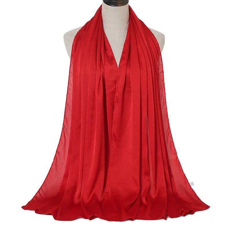 Hot-selling New Satin Smooth Crepe Natural Pleated Scarf Malaysia Indonesia Popular Ethnic Headscarf Women