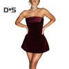 Women Evening Dress Off Shoulder Bandeau Backless Sleeveless Slim Waist A-line Mini Dress Prom Party Banquet Short Dress