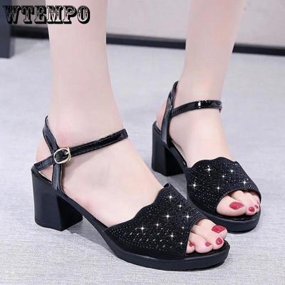 Женские летние босоножки на толстом каблуке на среднем каблуке, нескользящие износостойкие сандалии на открытом воздухе