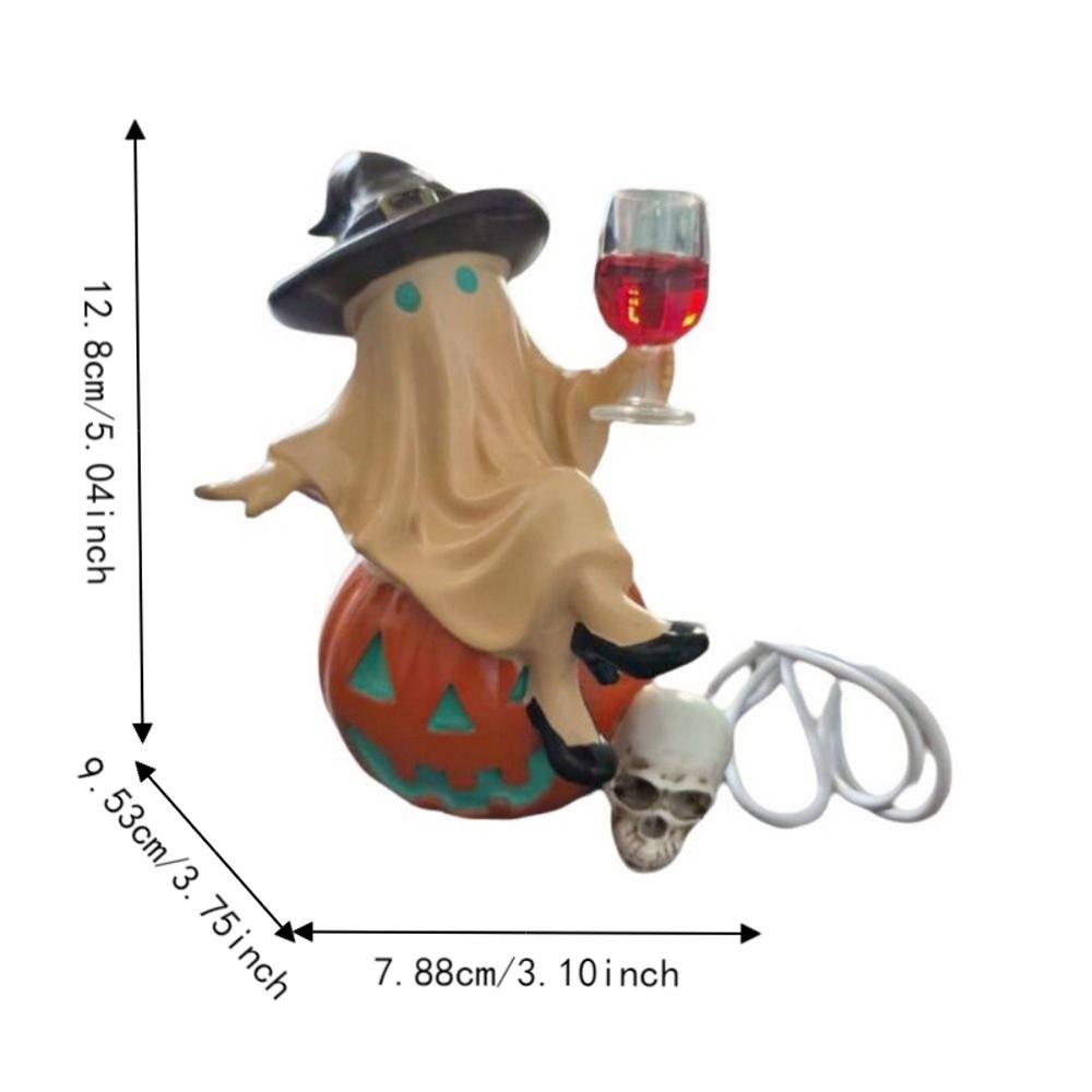 Resin LED Ghost Figurines Cute Ghost Wine Glass Statue Creative Ghost Light Up Decor For Entryway