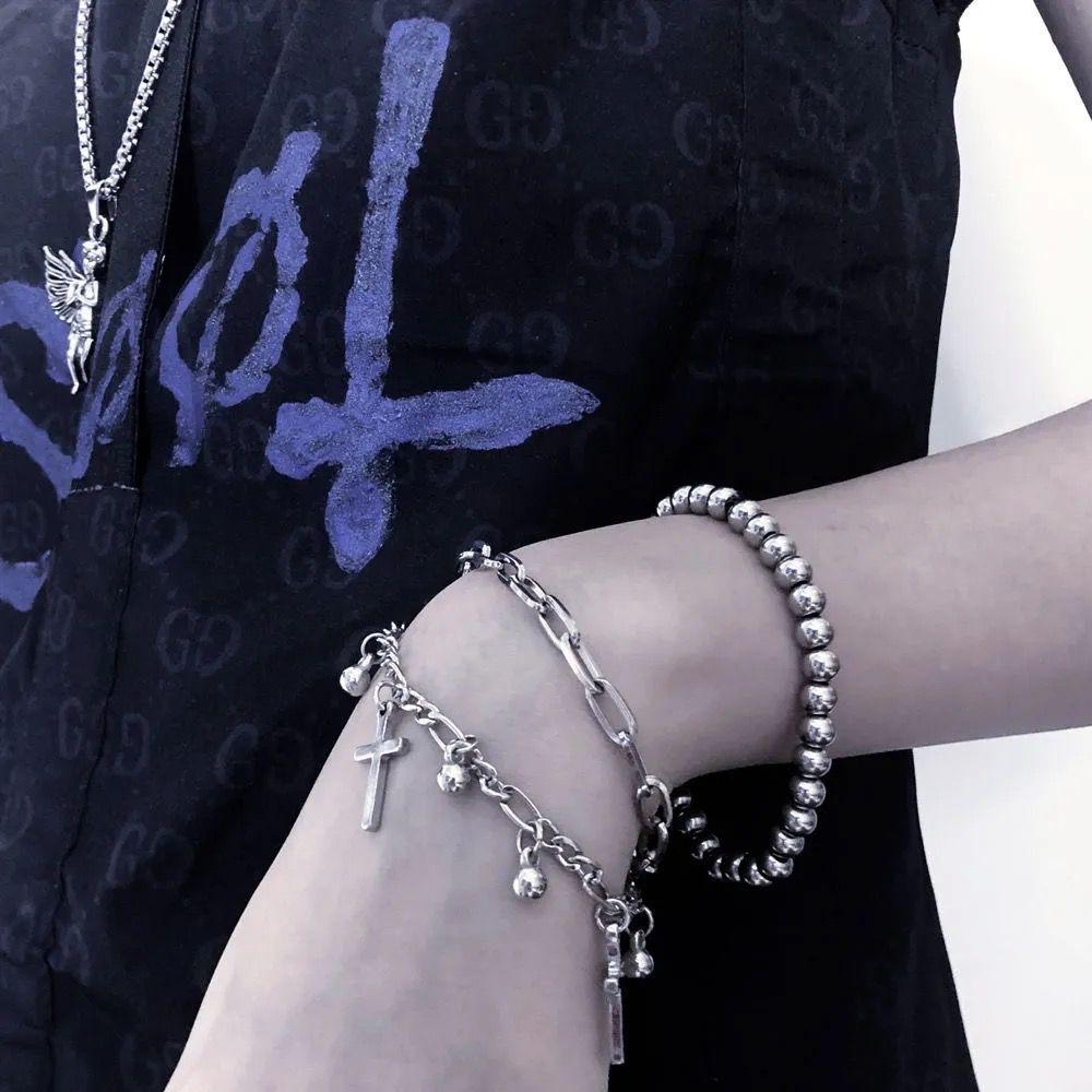 Темный стиль крест двойной браслет ретро студенческий индивидуальность простой мужской и женский модный уличный стиль ручные украшения