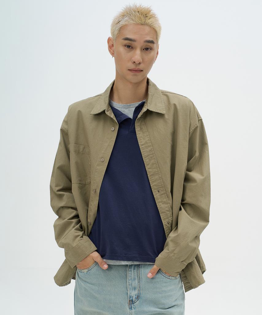 PLACESTUDIOMAN Essential Comfort Basic Standard Collar Oversized Cotton Long Sleeve Shirt_2 Colors