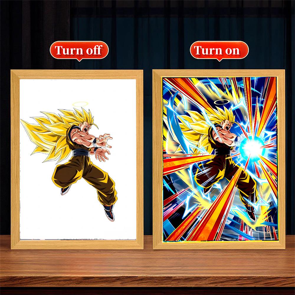 Dragon Ball Z Anime Figure Light Painting Photo Frame Dragon Ball Figures Goku Vegeta Led Night Light Room Decor Gifts Moon Lamp