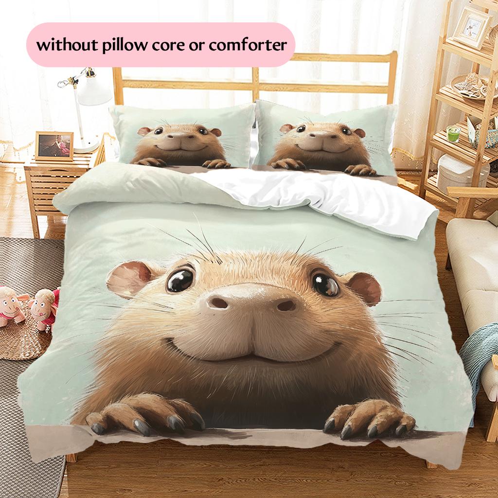 Capybara Pattern Bedding Home Decoration Birthday Gift (1 * duvet cover + 2 * pillowcase, without core)
