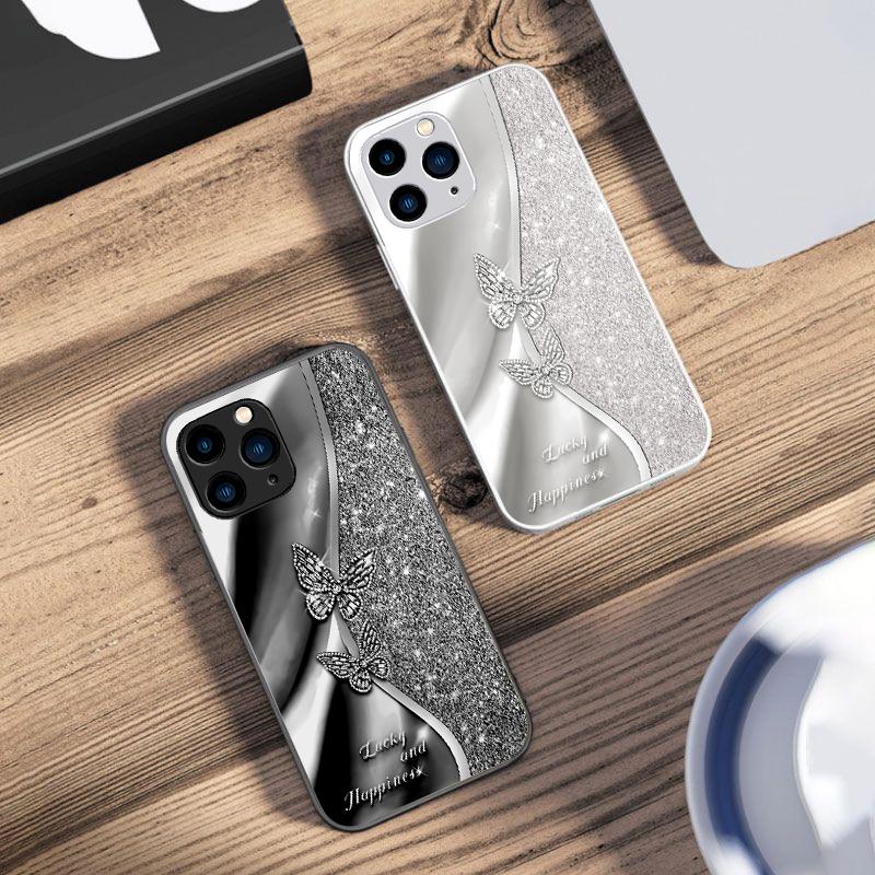 Золотая Бабочка Для IPhone 16 Pro Max 15 Pro 14 13 12 Mini 11 XS Max XR 7 8 Plus SE 2022 Закаленное Стекло Чехол для Телефона