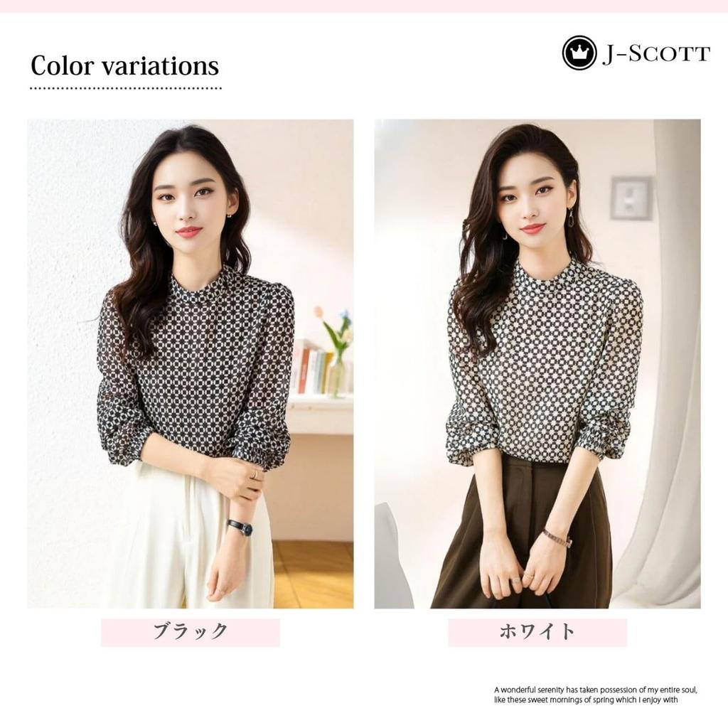 Женская блузка с принтом J-Scott, пуловер, длинный рукав, рукава-буфы, геометрический принт, прозрачный шифон, монохромный, белый, JS17-WH-S