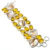 Biwa Pearl, Citrine Gemstone Handmade 925 Sterling Silver Bracelet 7-8" S7P29