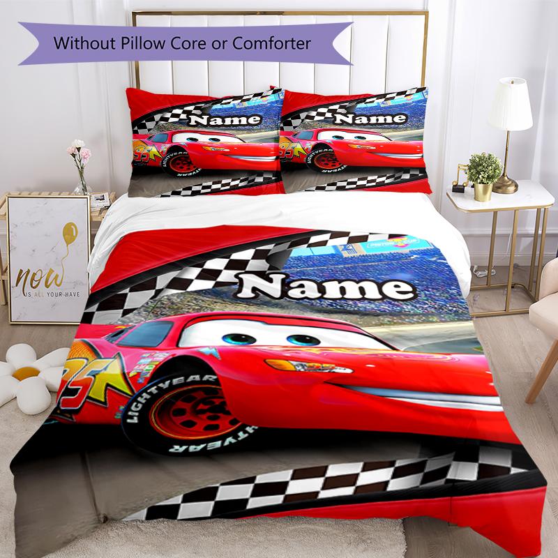 3pcs Custom Name Cars Bedding Set Duvet Cover Closure Includes 1 Duvet Cover & 2 Pillowcases, Soft and Comfortable for All Seasons.