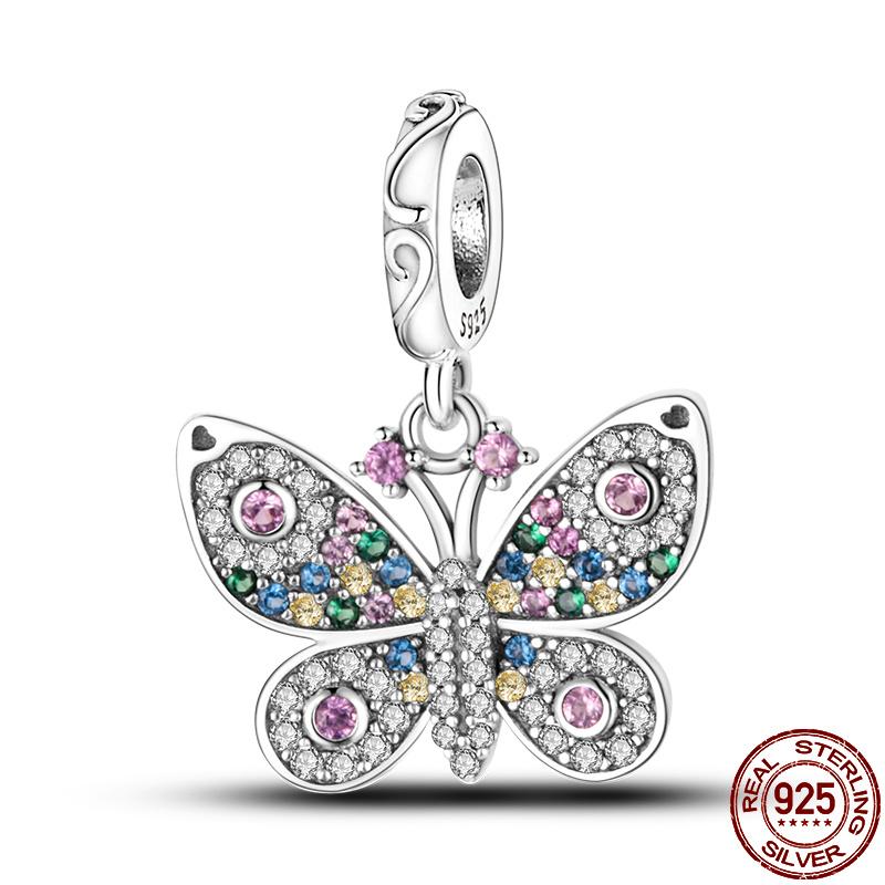 Fashion 925 Copper Fantasy Colorful Butterfly Series Pendent Beads Charms Fit 4MM Hole Diameter Bracelet Zircon Diy Making
