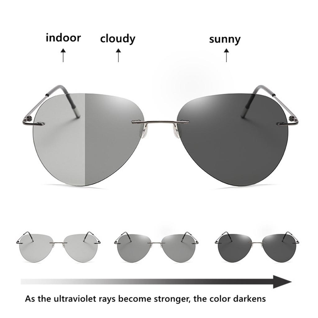 Сверхлегкие солнцезащитные очки без оправы из титанового сплава для мужчин, очки-жабы для вождения, поляризованные, меняющие цвет очки для пилотов