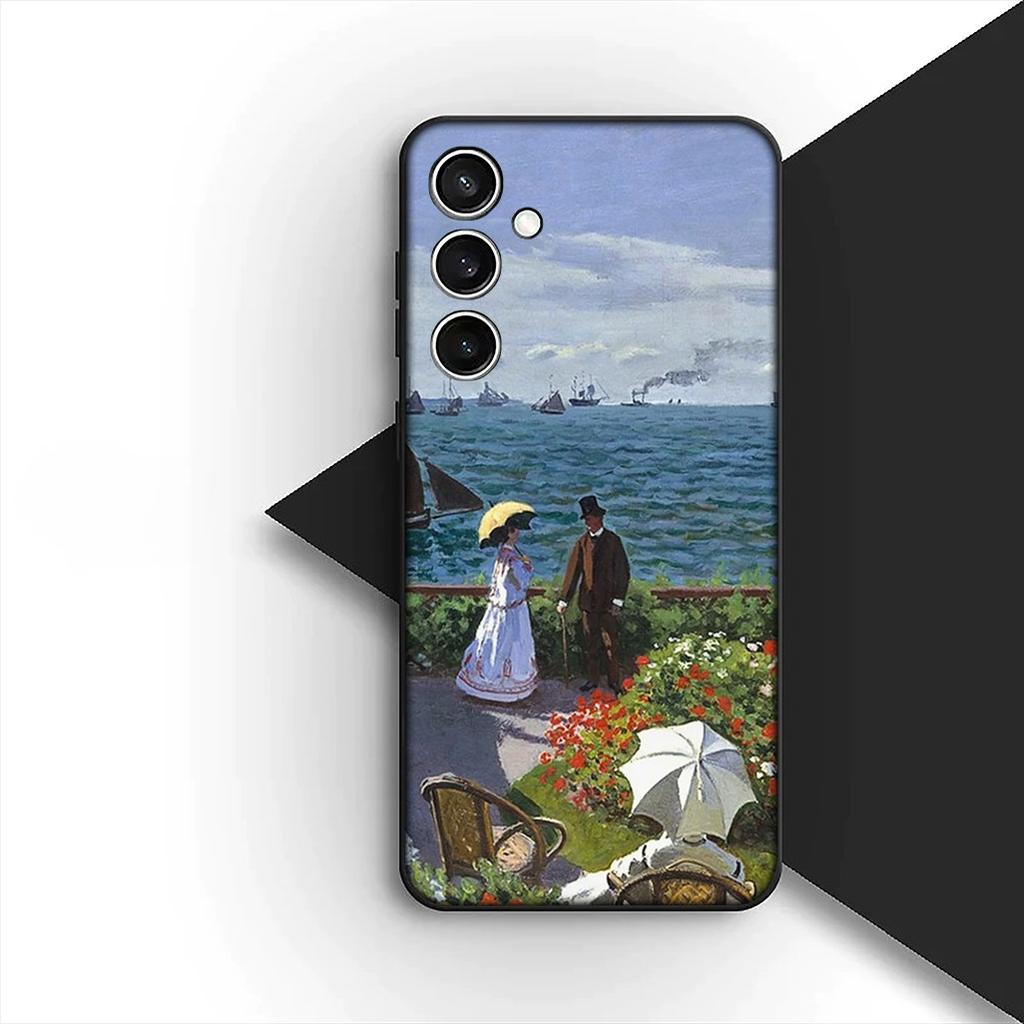 Cover for Samsung Galaxy S24 S25 S23 FE Ultra Plus S7 Edge S25+ S23+ A56 5G Casing Phone Case Claude Monet Waterlily Cat