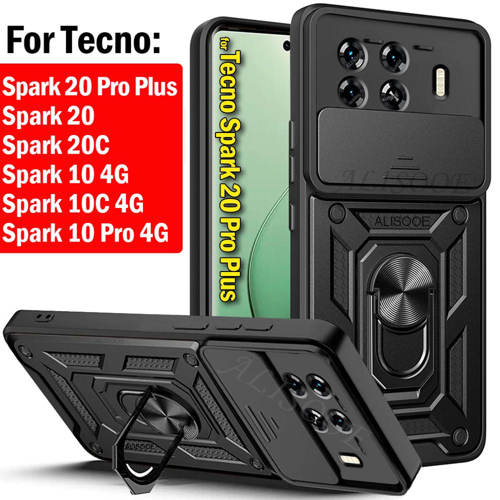 Armor Funda для Tecno Spark 20C 20 Pro Plus 10 10C 4G Case Slide Camera Protection Ring Stand Cover для Tecno Spark 20 Pro+ Capa