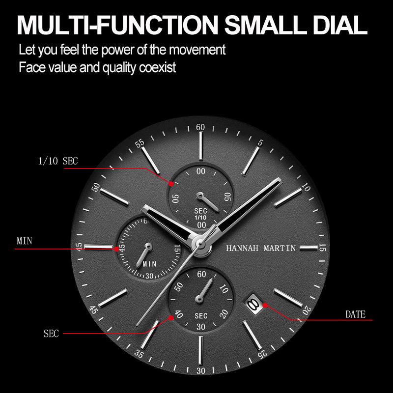 Hannah Martin Men Quartz Watches Top Brand Fashion Multifunction Small Dial Mesh Business Waterproof Wrist Watches