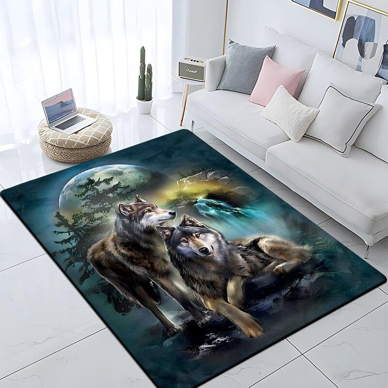 Art Animal Wolf 3D Print Carpets for Living Room Bedroom Decor Carpet Soft Flannel Home Bedside Floor Mat Play Area Rugs Gifts