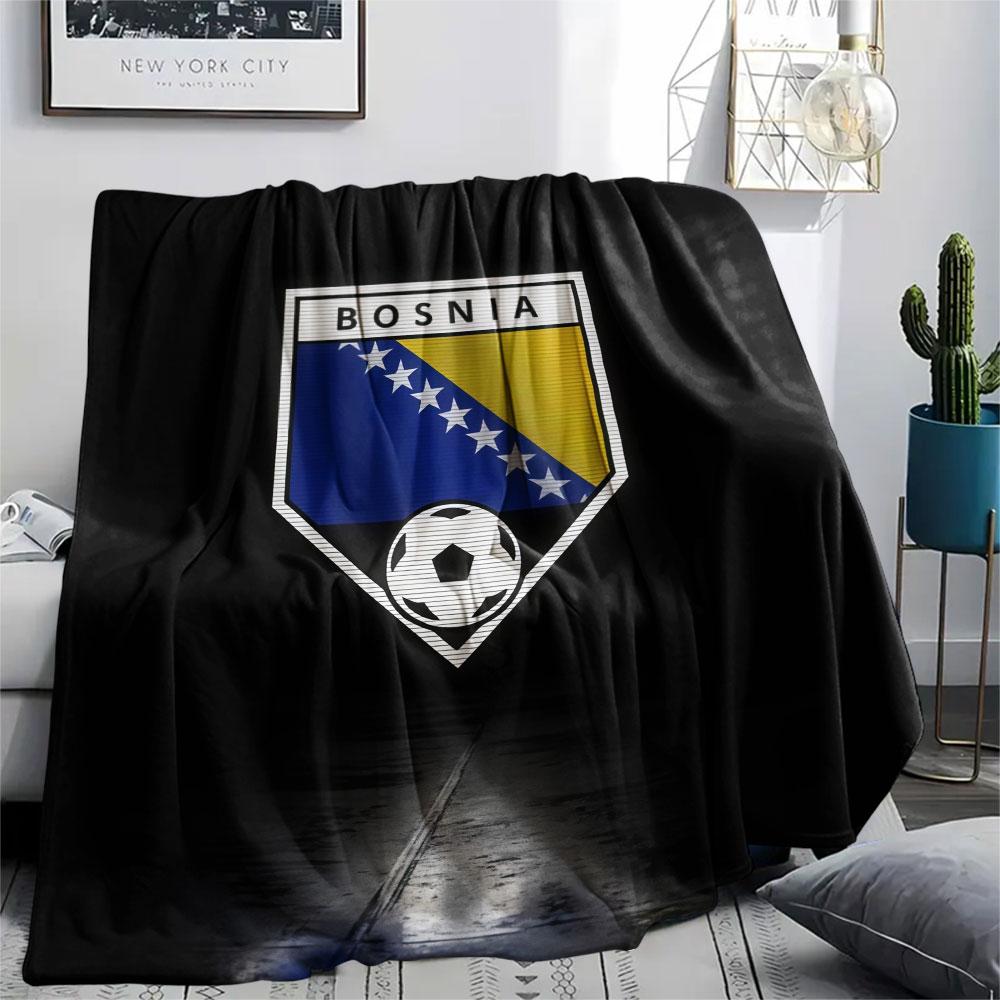 Bosnia and Herzegovina national football logo Printed Flannel Blanket, soft throw for bedroom sofa, washable,soccer fan merchandise, great gift.