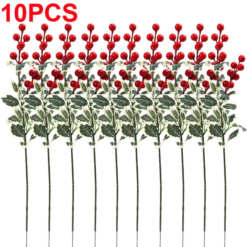 Искусственные Ягоды Падуб Красные Ягоды Ветки с Зелеными Листьями Украшение для Цветочной Композиции на Обеденный Стол Подвески для DIY Рождественской Елки