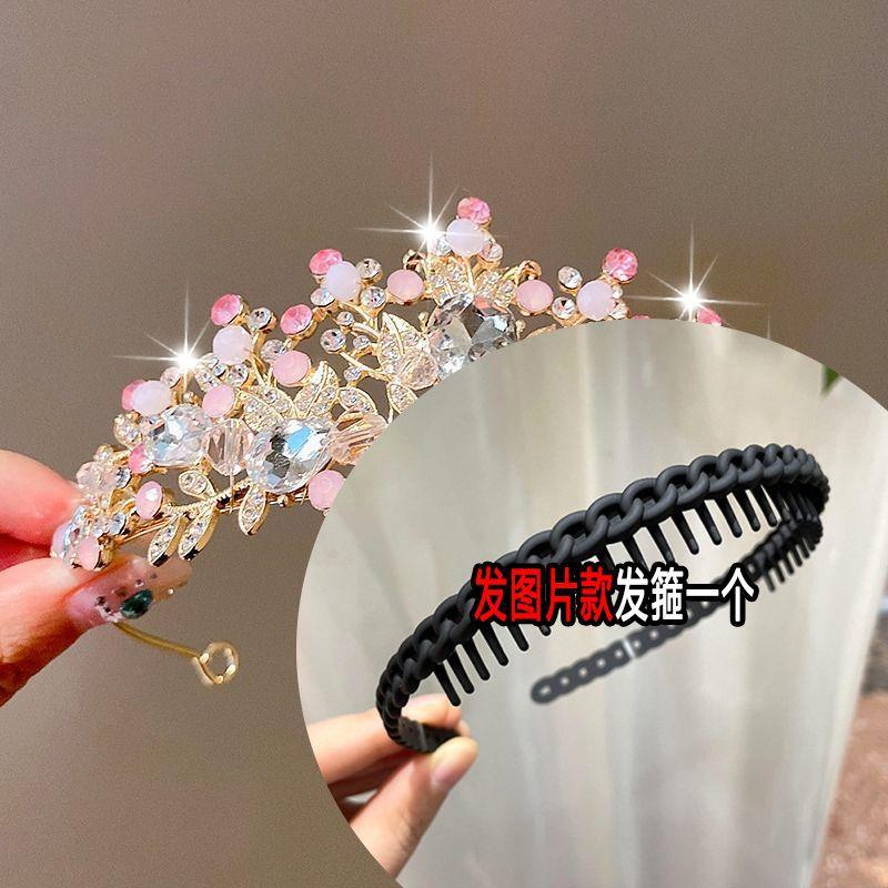 Детский головной убор в виде короны для маленькой принцессы, повязка на голову на день рождения для девочек, аксессуары для волос с кристаллами, подарок на день рождения