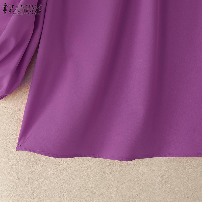 ZANZEA Женская повседневная однотонная свободная блузка с круглым вырезом и рукавом 3/4